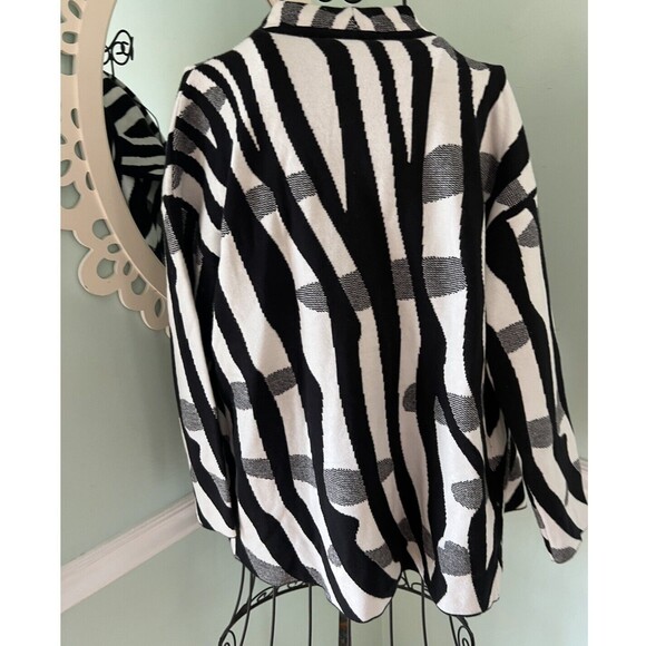 SIONI L black White Zevra Open Cardigan Sweater Black White - Picture 3 of 5